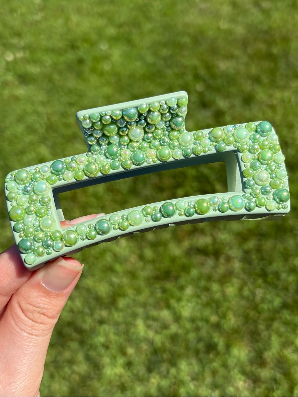 Handmade Green Pearl Embellished Claw Clip